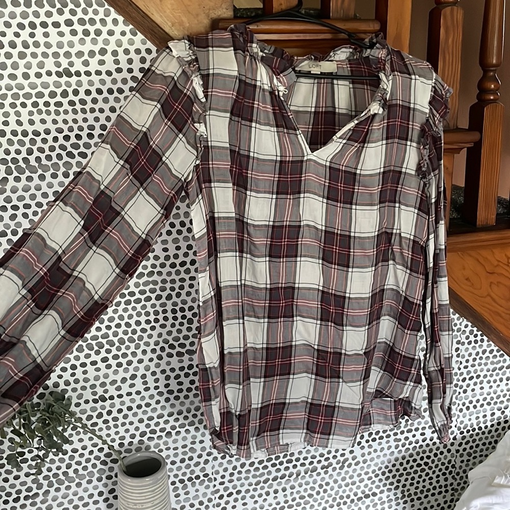 Loft small flannel cotton long sleeve t shirt